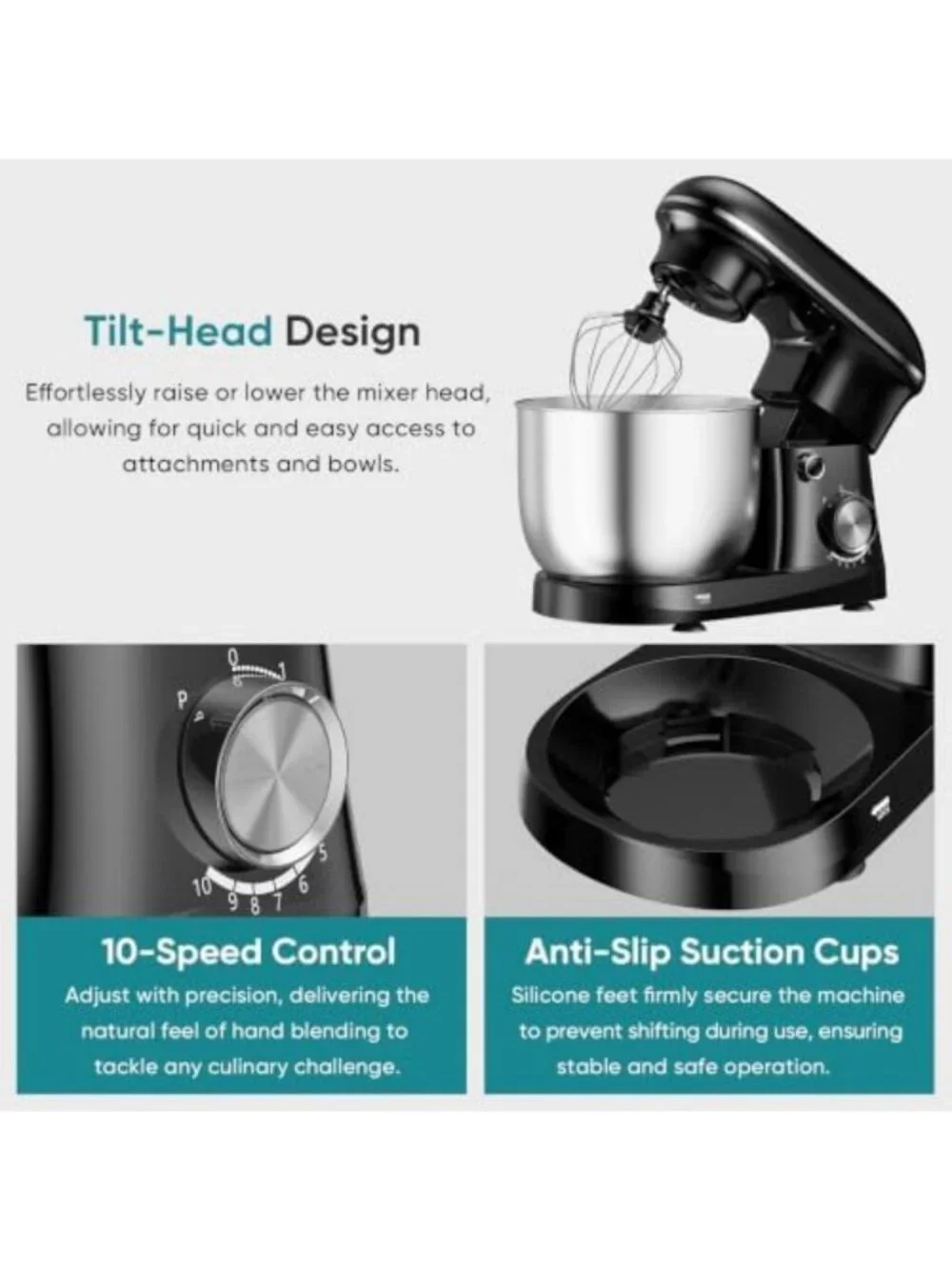 6.3 Qt Tilt-Head Stand Mixer, 10-Speed Electric Mixer for Baking & Cooking